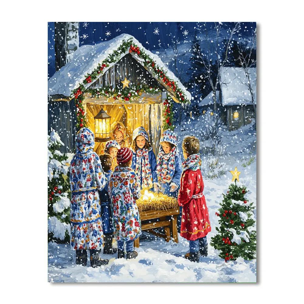 Midnight Snowfall Nativity Gathering Paint by numbers kits