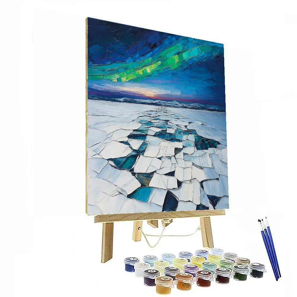 Jean-Paul Riopelle Inspired Aurora Mosaic Over Frozen Lake painting number kit