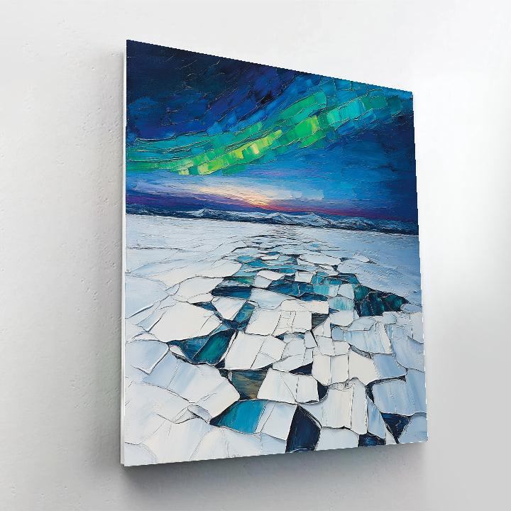 Jean-Paul Riopelle Inspired Aurora Mosaic Over Frozen Lake painting number kit
