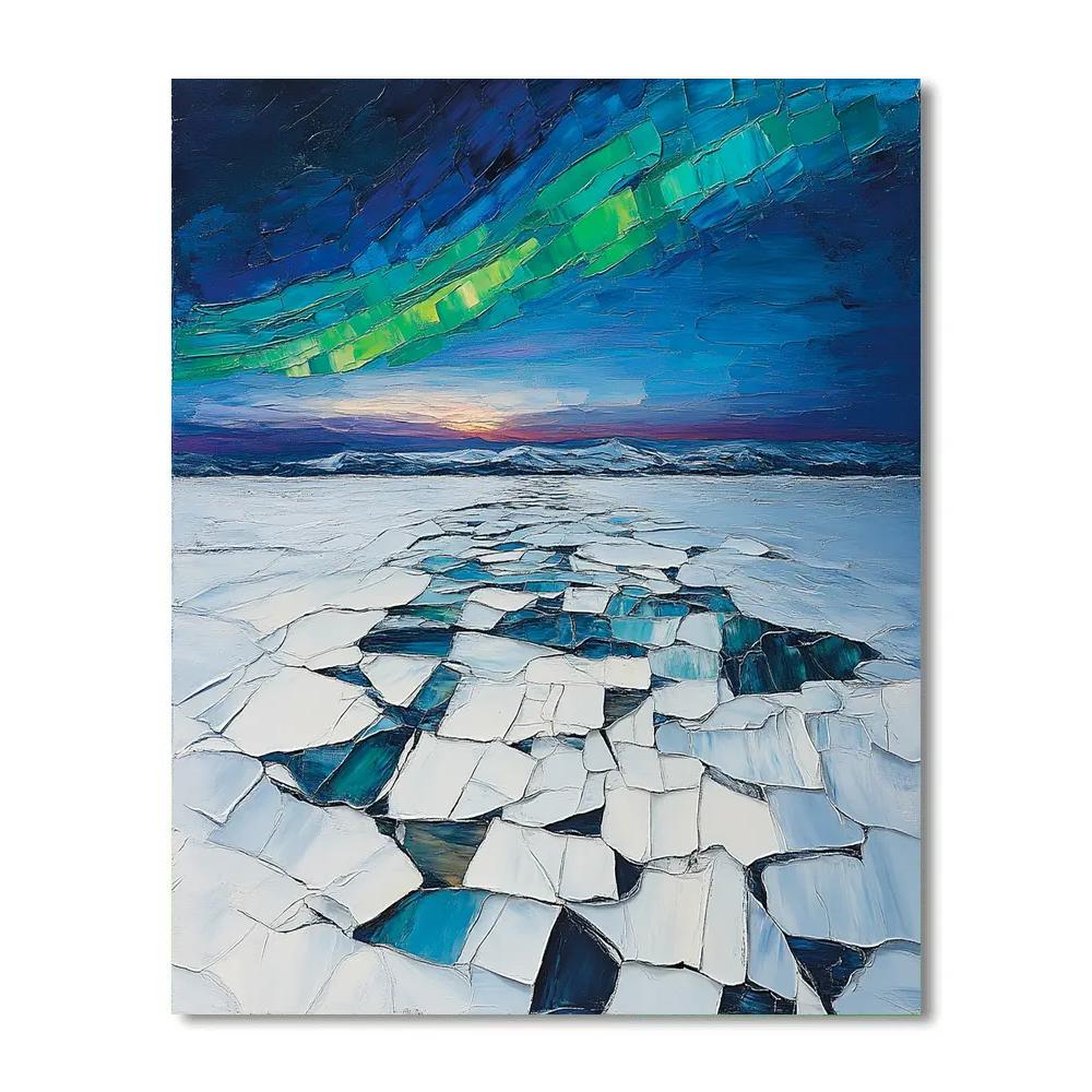 Jean-Paul Riopelle Inspired Aurora Mosaic Over Frozen Lake painting number kit