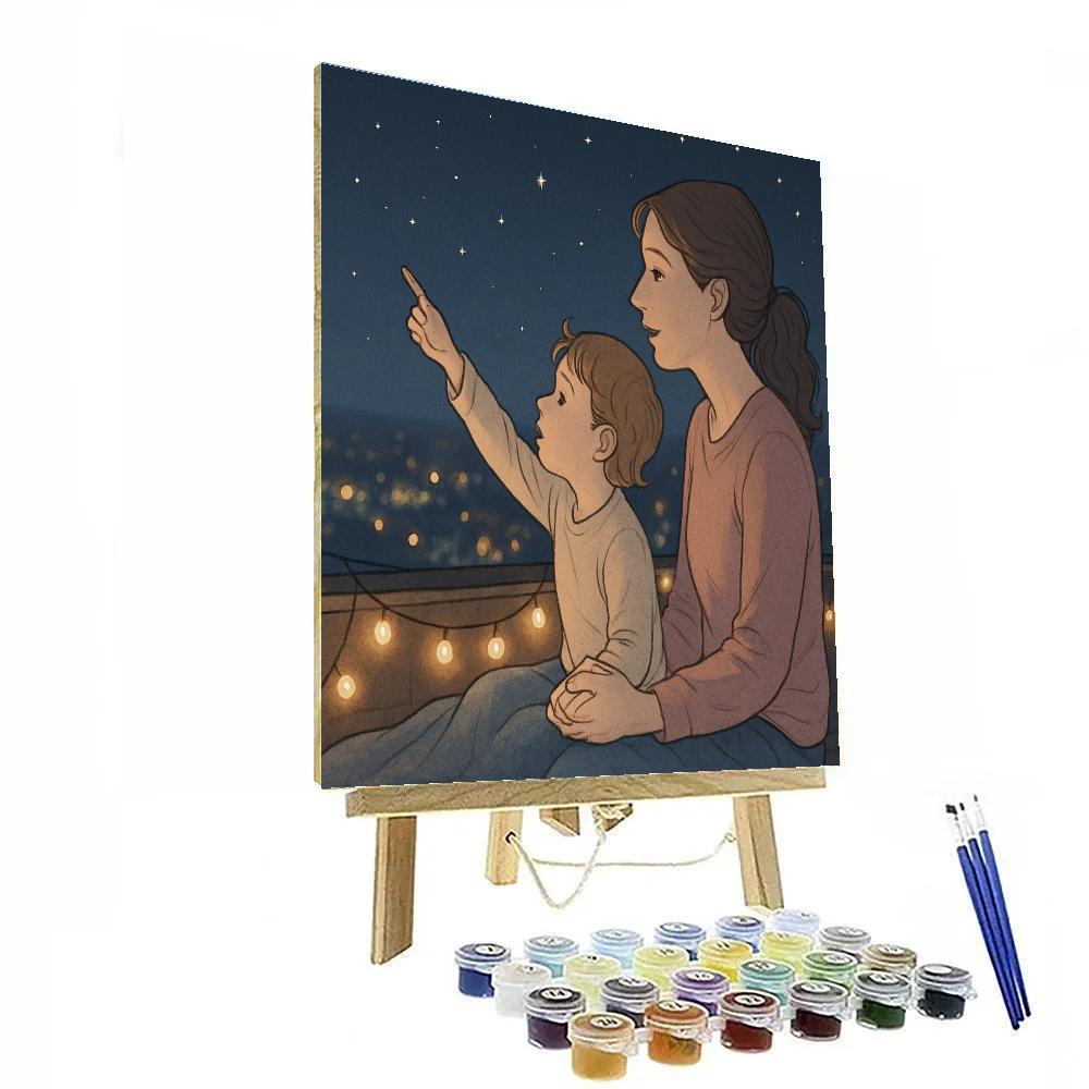 Stargazing With Mom On The Rooftop painting number kit
