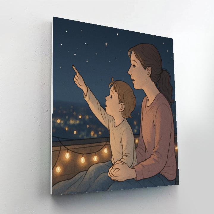 Stargazing With Mom On The Rooftop painting number kit