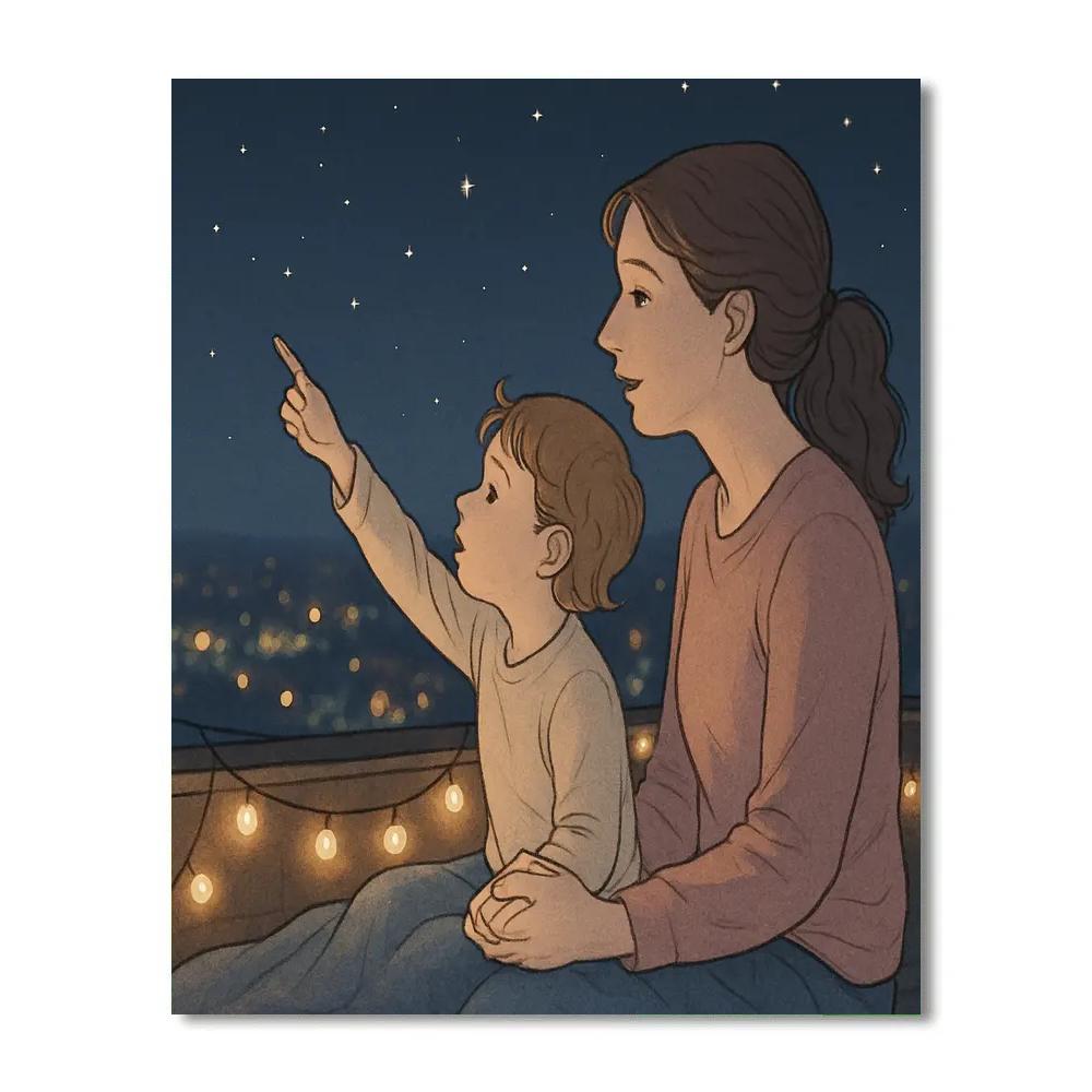 Stargazing With Mom On The Rooftop painting number kit
