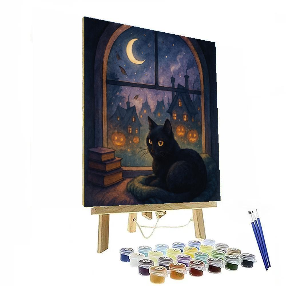 Moonlit Cat In The Window Nook Paint by numbers art