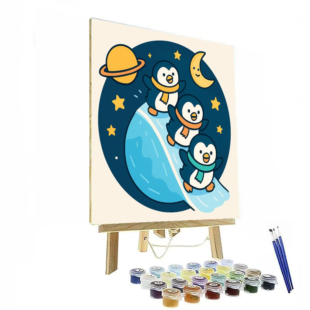 Starlight Penguins On Planet Ice painting number kit