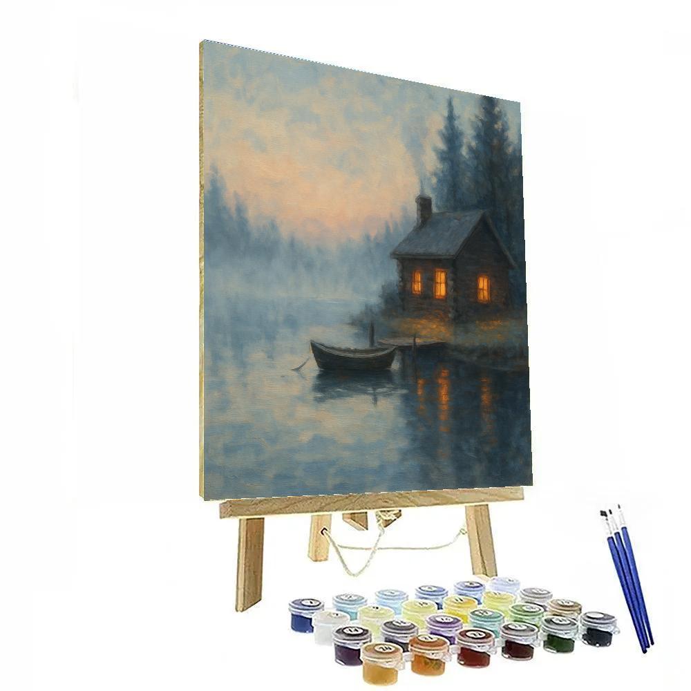 Dawn Steam Over Cabin Lake Paint by numbers kits