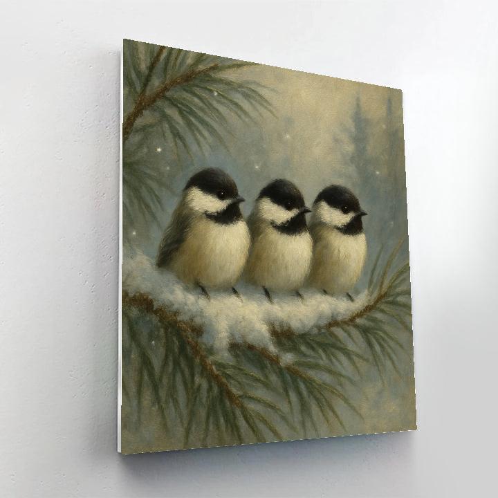 Snowlight Chickadees In The Pine Nook Numbered painting kits