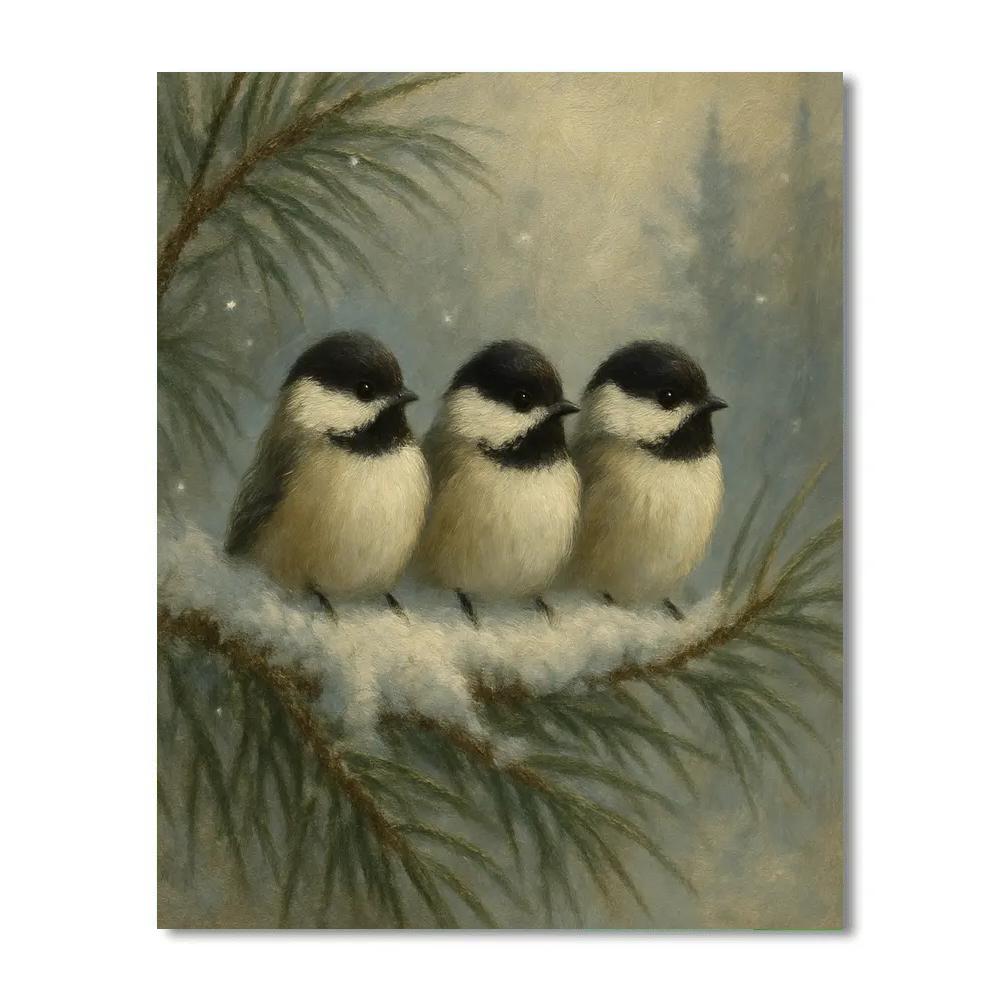Snowlight Chickadees In The Pine Nook Numbered painting kits