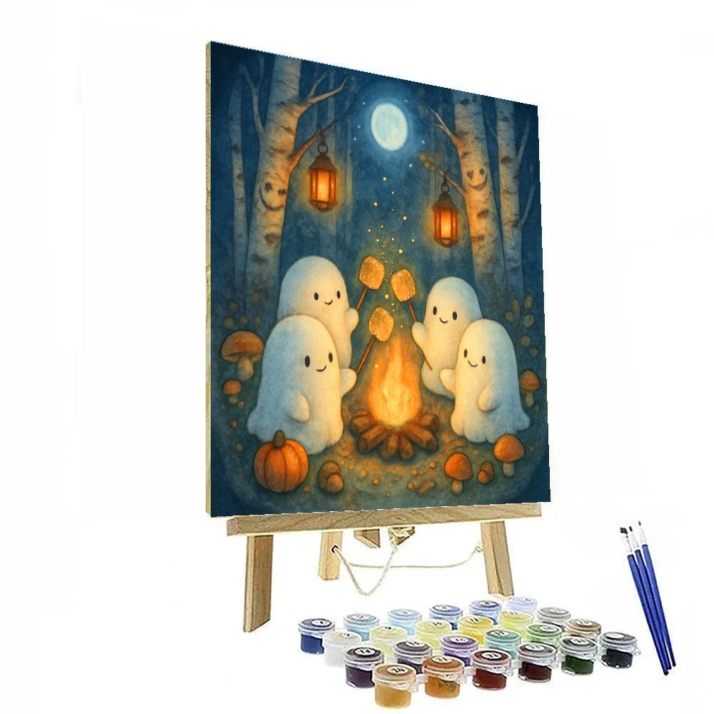 Enchanted Forest Marshmallow Ghosts painting number kit