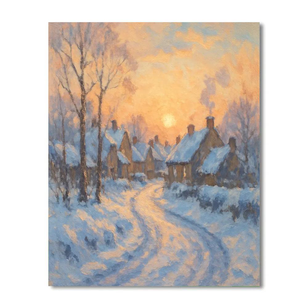 Sunrise Over Frozen Village Lane paint by numbers