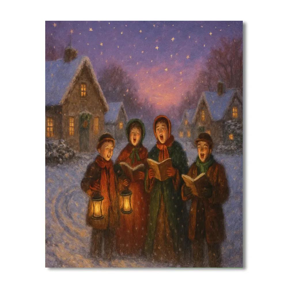 Starlit Carolers On The Snowy Lane paint by numbers