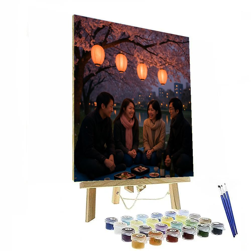 Hanami Cherry Blossom Night Picnic In Tokyo Park Painting by numbers kit