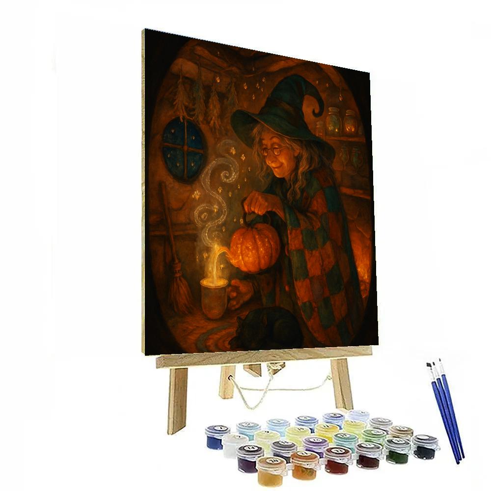 Witch Cottage Tea And Broomsticks Paint by numbers kits