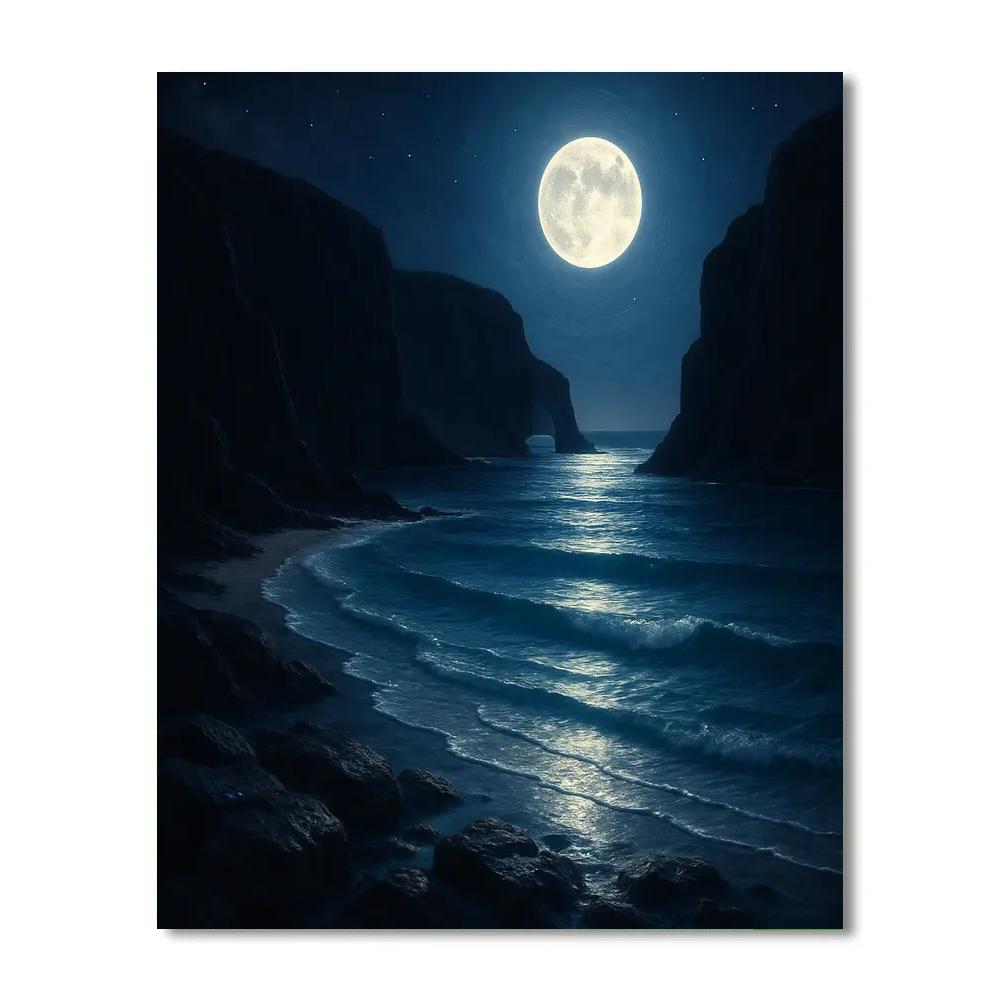 Moonlit Cliffside Cove paint by number