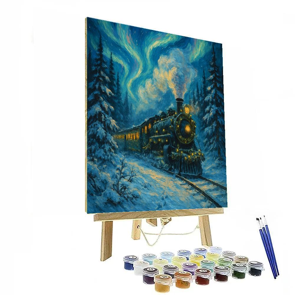 Christmas Train Through Aurora Pines paint by numbers