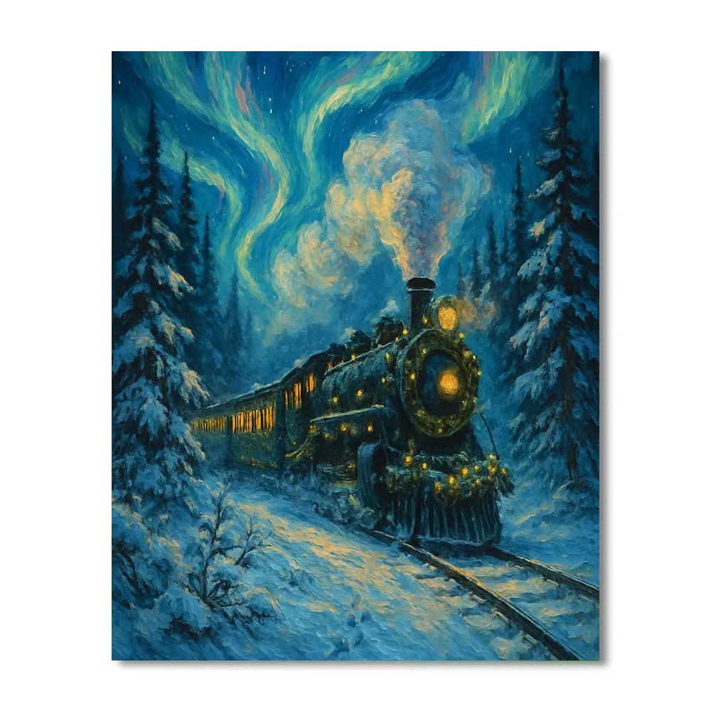 Christmas Train Through Aurora Pines paint by numbers