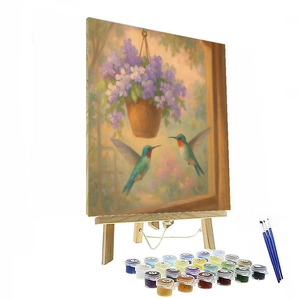 Lilac Hummingbirds At The Garden Window paint by numbers