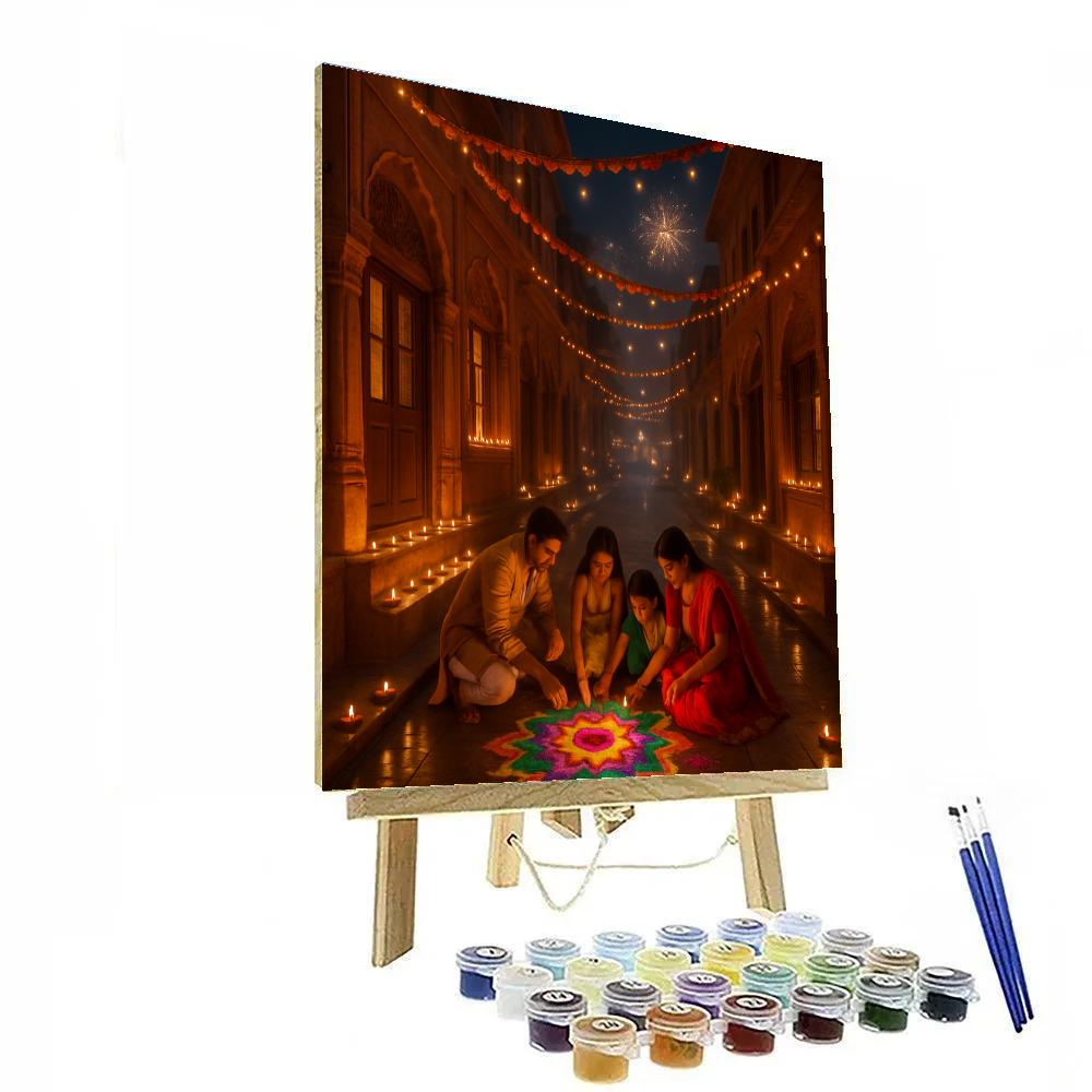 Diwali Night Street In Jaipur With Diyas DIY paint by numbers