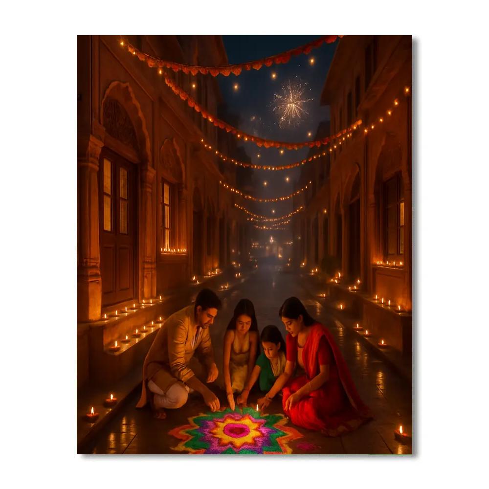 Diwali Night Street In Jaipur With Diyas DIY paint by numbers