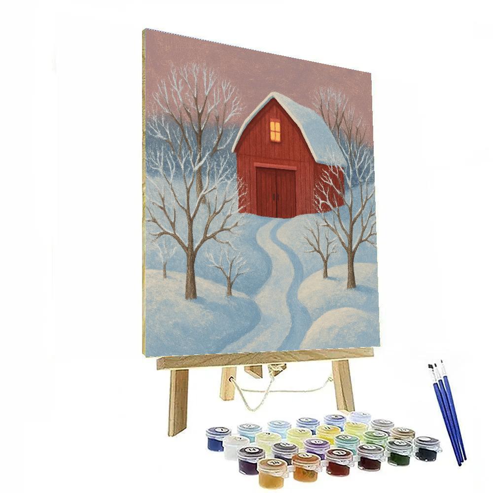 Crimson Barn In Winter Orchard Paint by numbers art