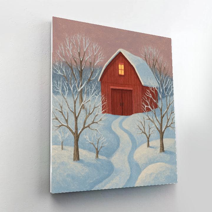 Crimson Barn In Winter Orchard Paint by numbers art