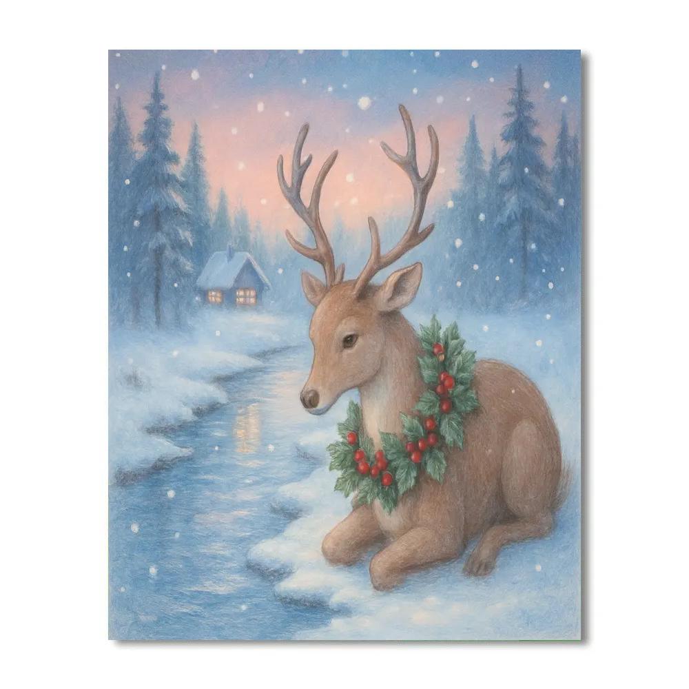 Reindeer Resting By The Frosted Creek Paint by numbers art