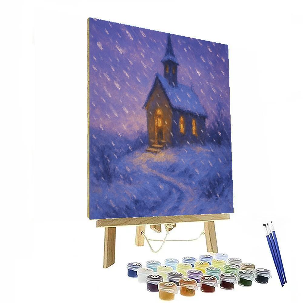 Twilight Chapel In Falling Snow painting number kit