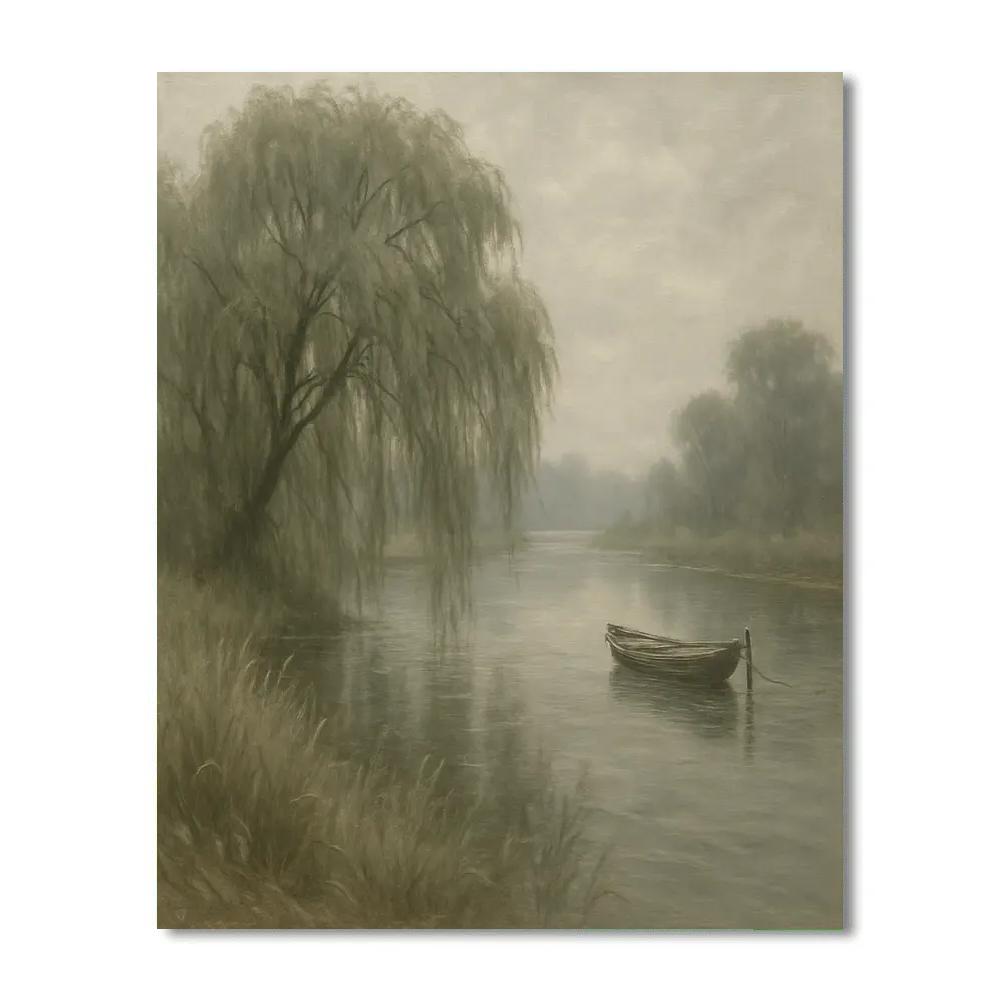 Misty River Willow Morning Paint by numbers art