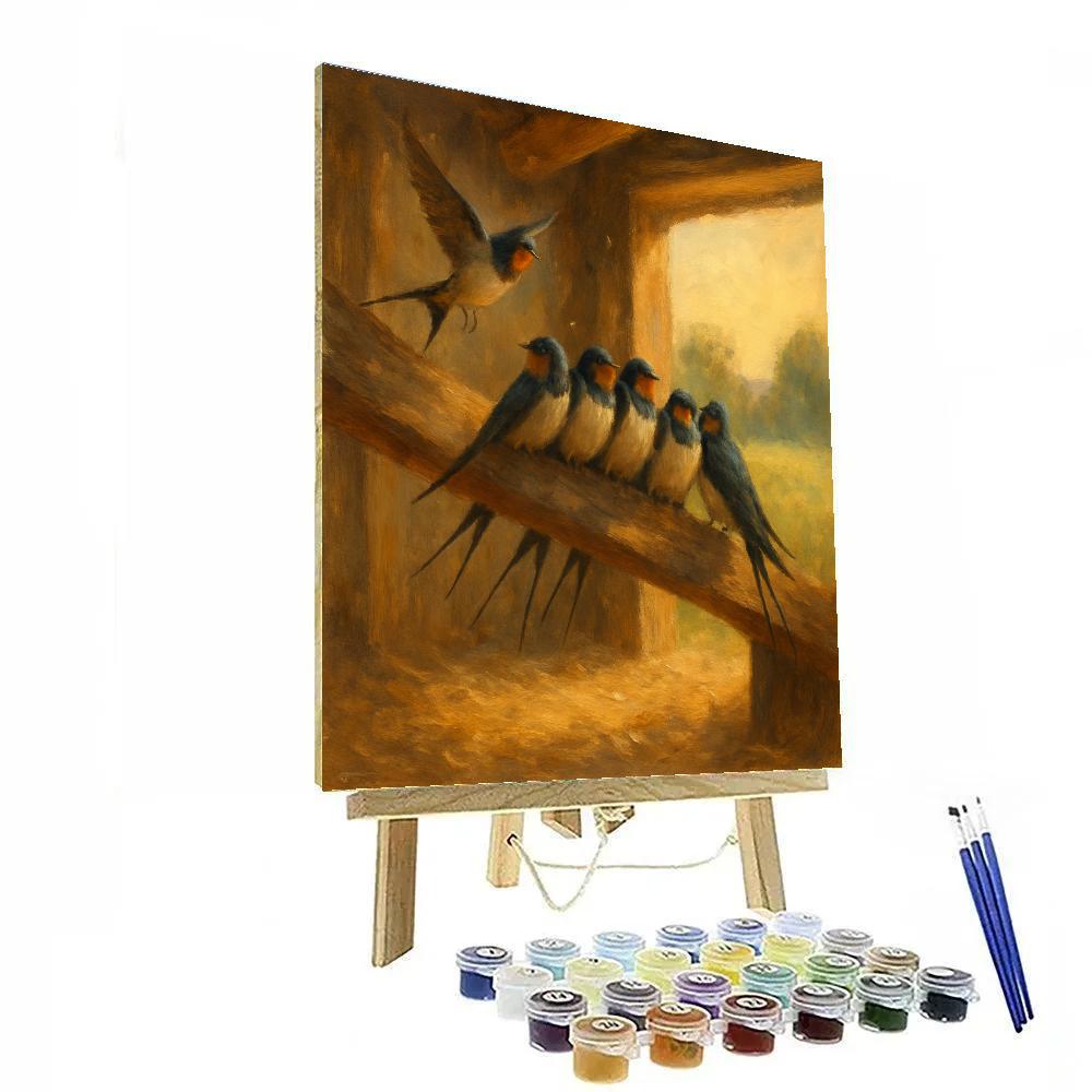 Barn Swallows Under The Weathered Beam paint by color