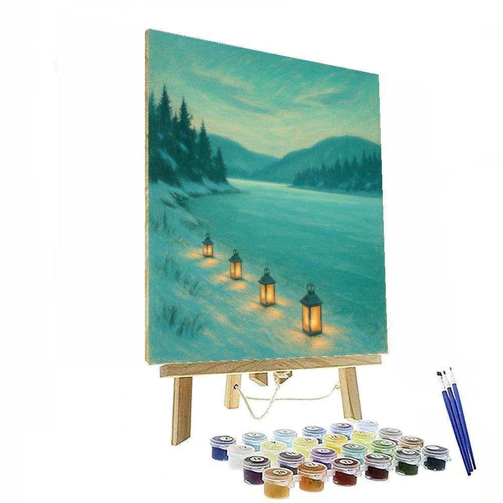 Frozen Lake Lantern Walk paint by numbers