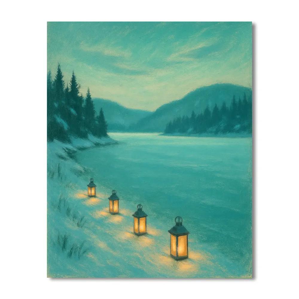 Frozen Lake Lantern Walk paint by numbers