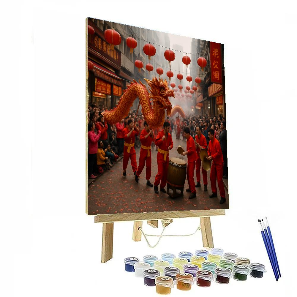 Lunar New Year Dragon Dance In Hong Kong Street paint by numbers