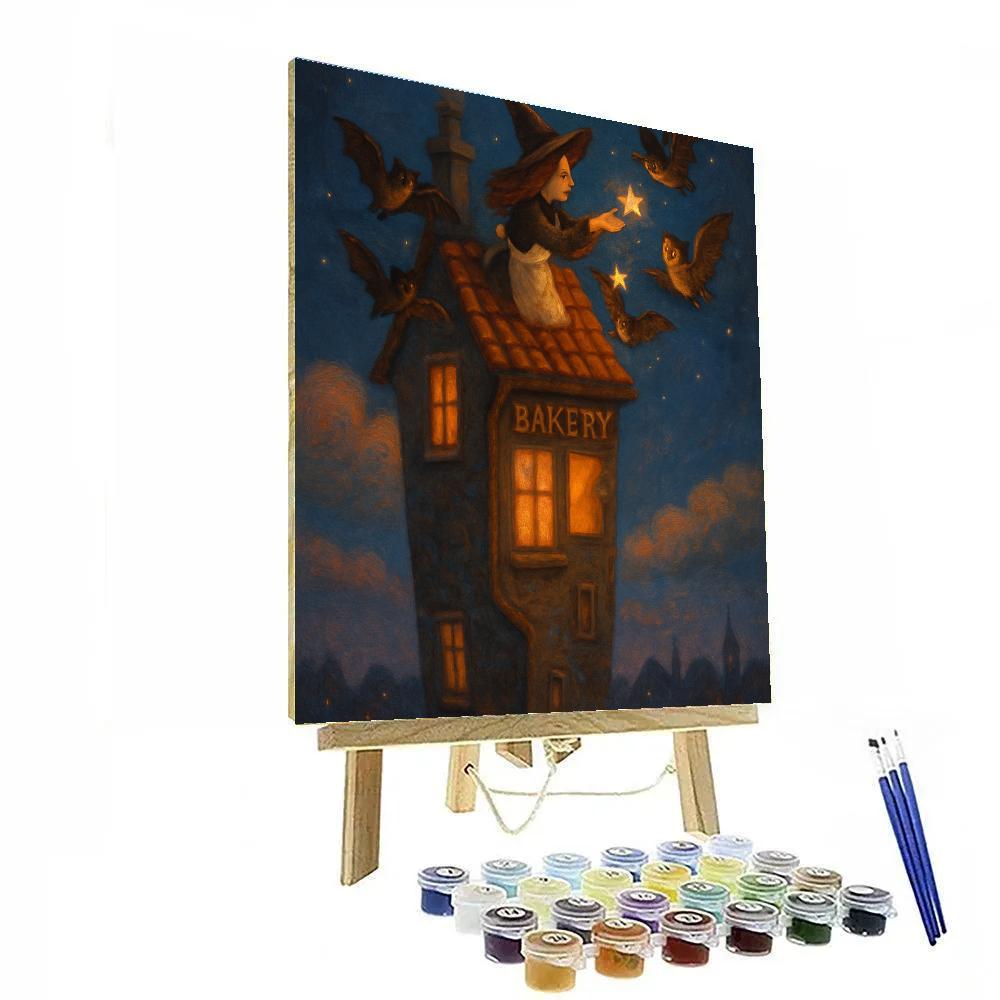Starlit Broomstick Bakery Night paint by numbers