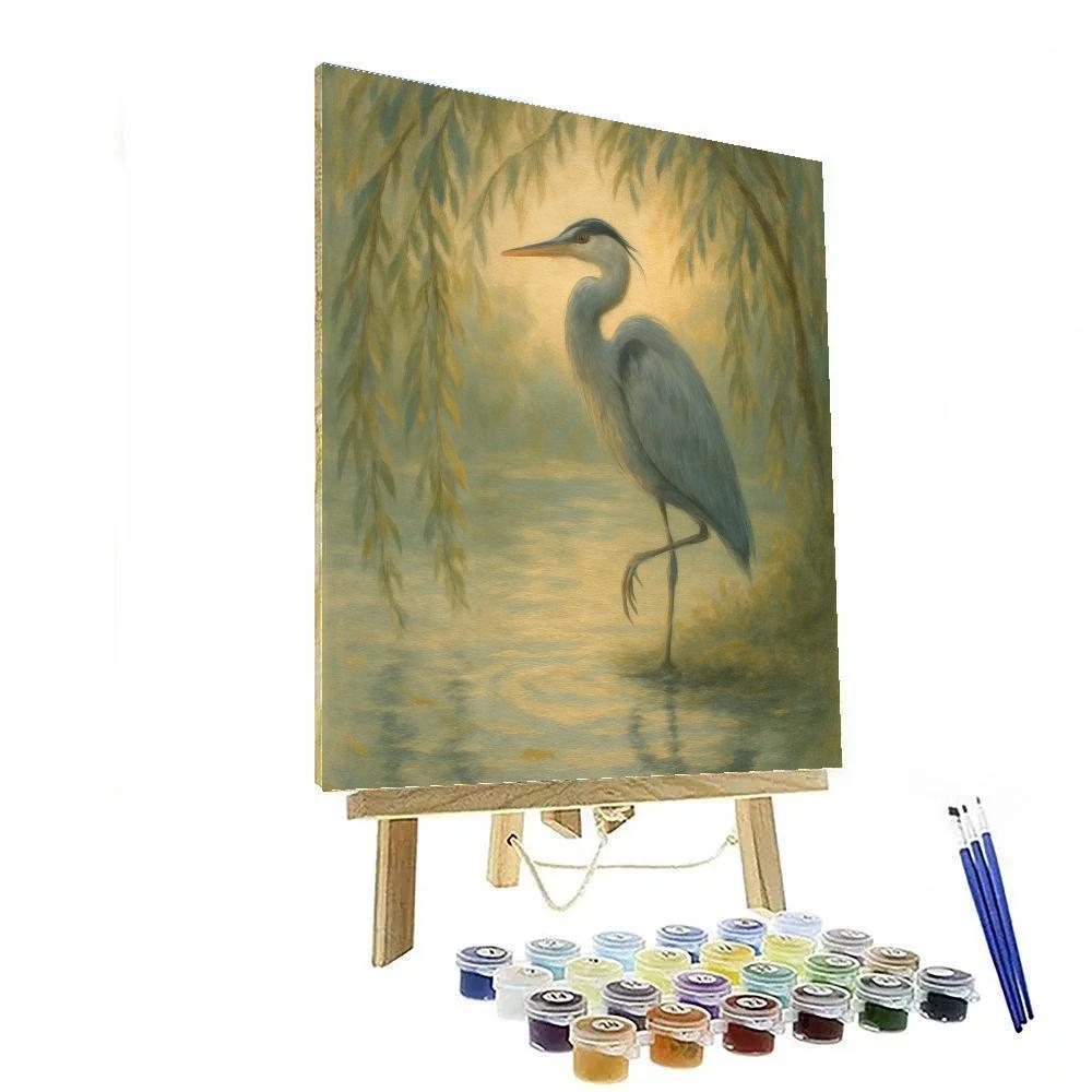 Heron At The Willow Reflections Number painting