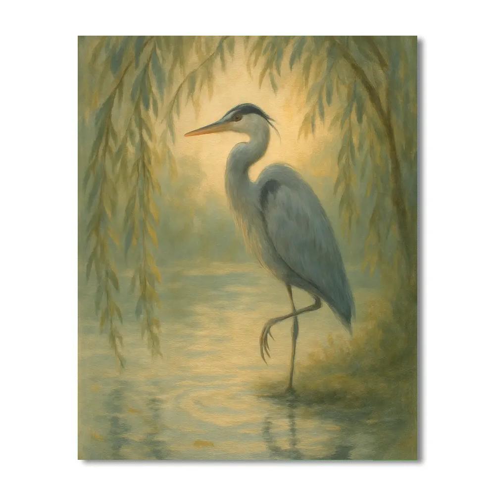 Heron At The Willow Reflections Number painting