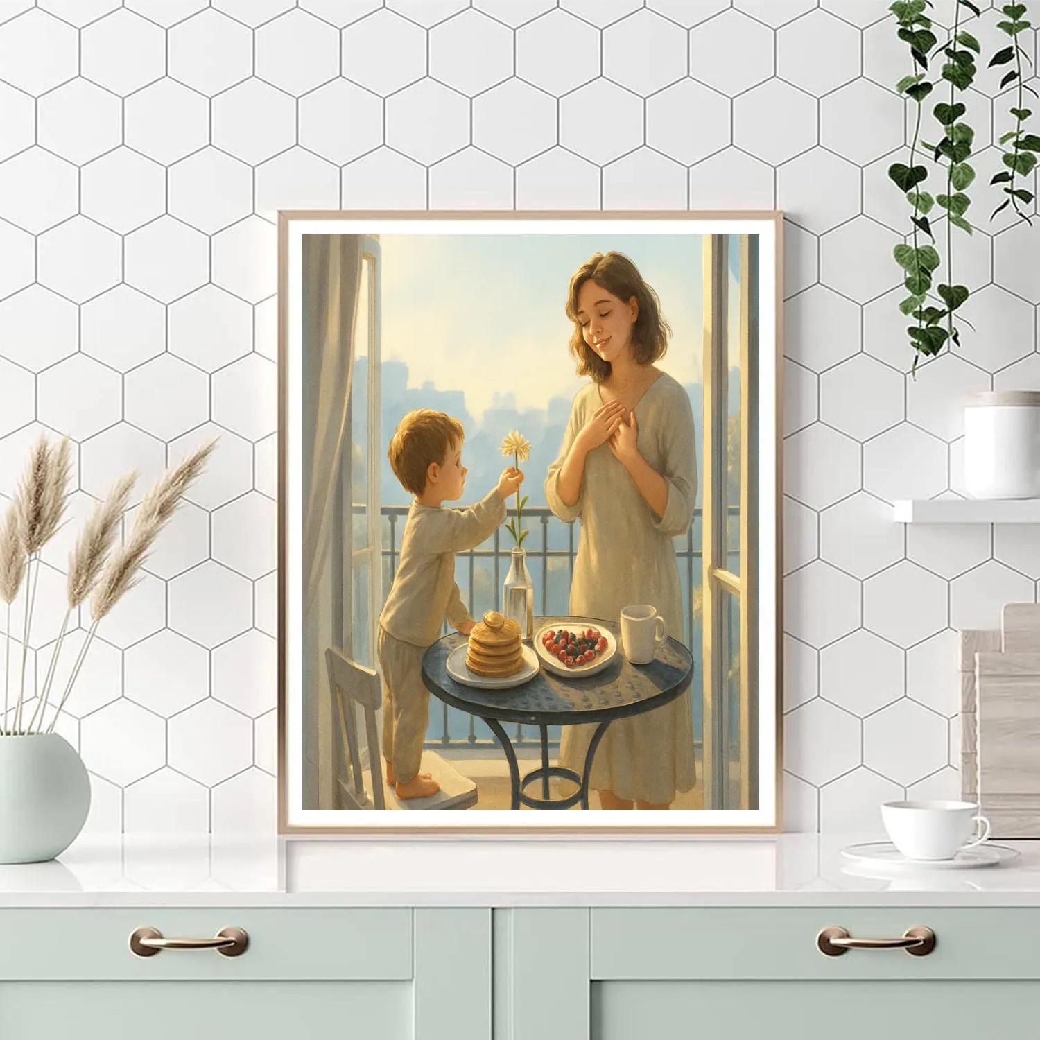 Mothers Day Breakfast Balcony Moment painting number kit