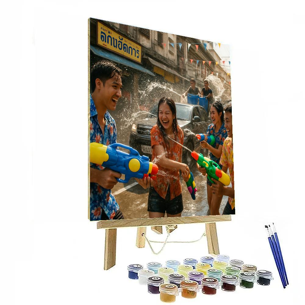 Songkran Water Festival Street Scene In Bangkok painting number kit
