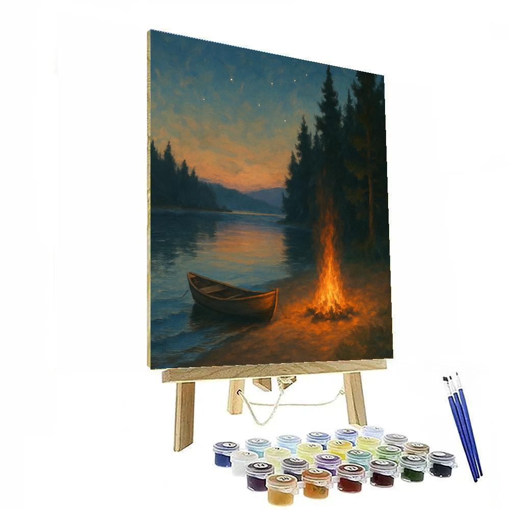 Rowboat Fireside Lake Camp Paint by numbers kits