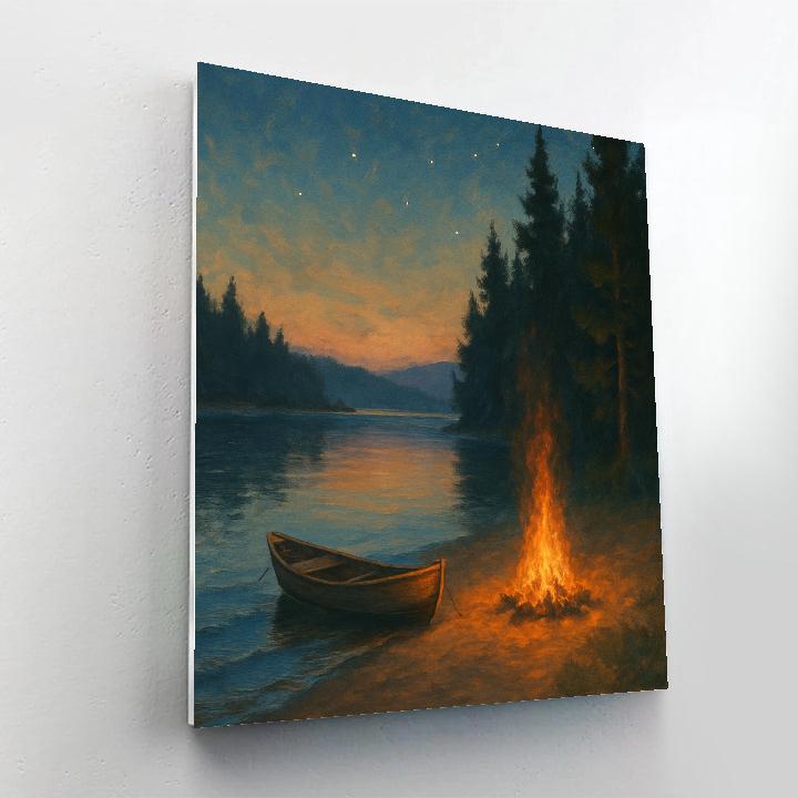 Rowboat Fireside Lake Camp Paint by numbers kits