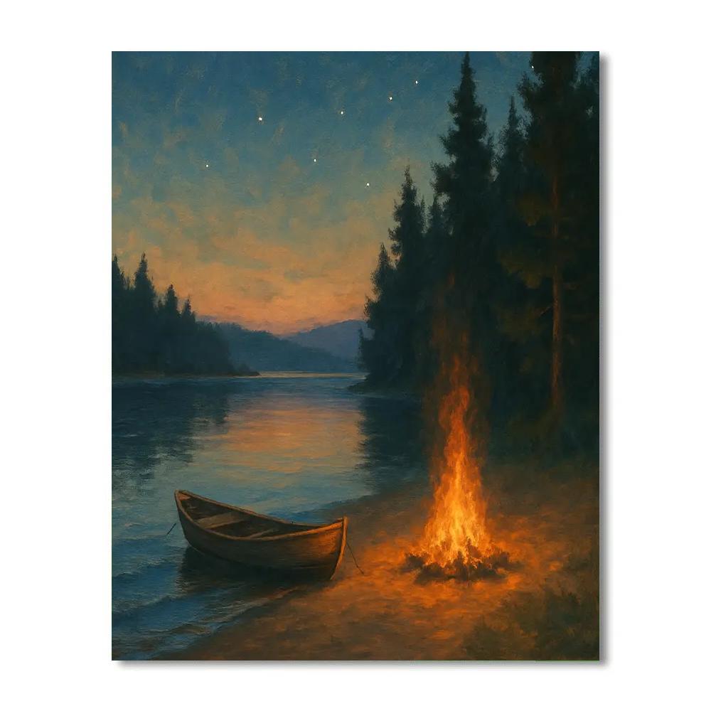 Rowboat Fireside Lake Camp Paint by numbers kits