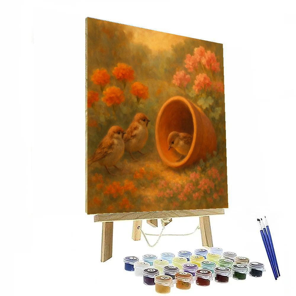 Garden Sparrows In The Clay Pot Haven Paint by numbers art