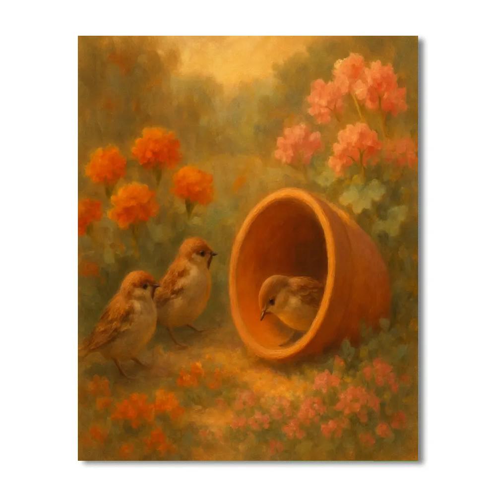 Garden Sparrows In The Clay Pot Haven Paint by numbers art