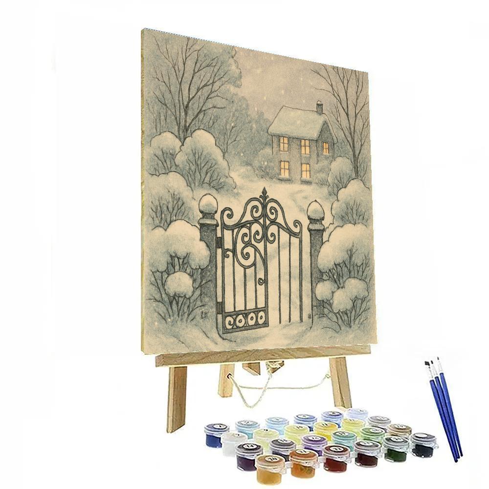 Snowy Garden Gate Glow Numbered painting kits
