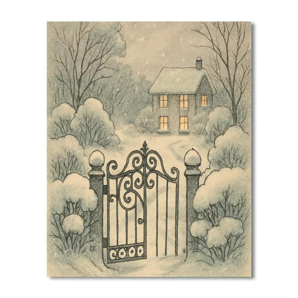 Snowy Garden Gate Glow Numbered painting kits