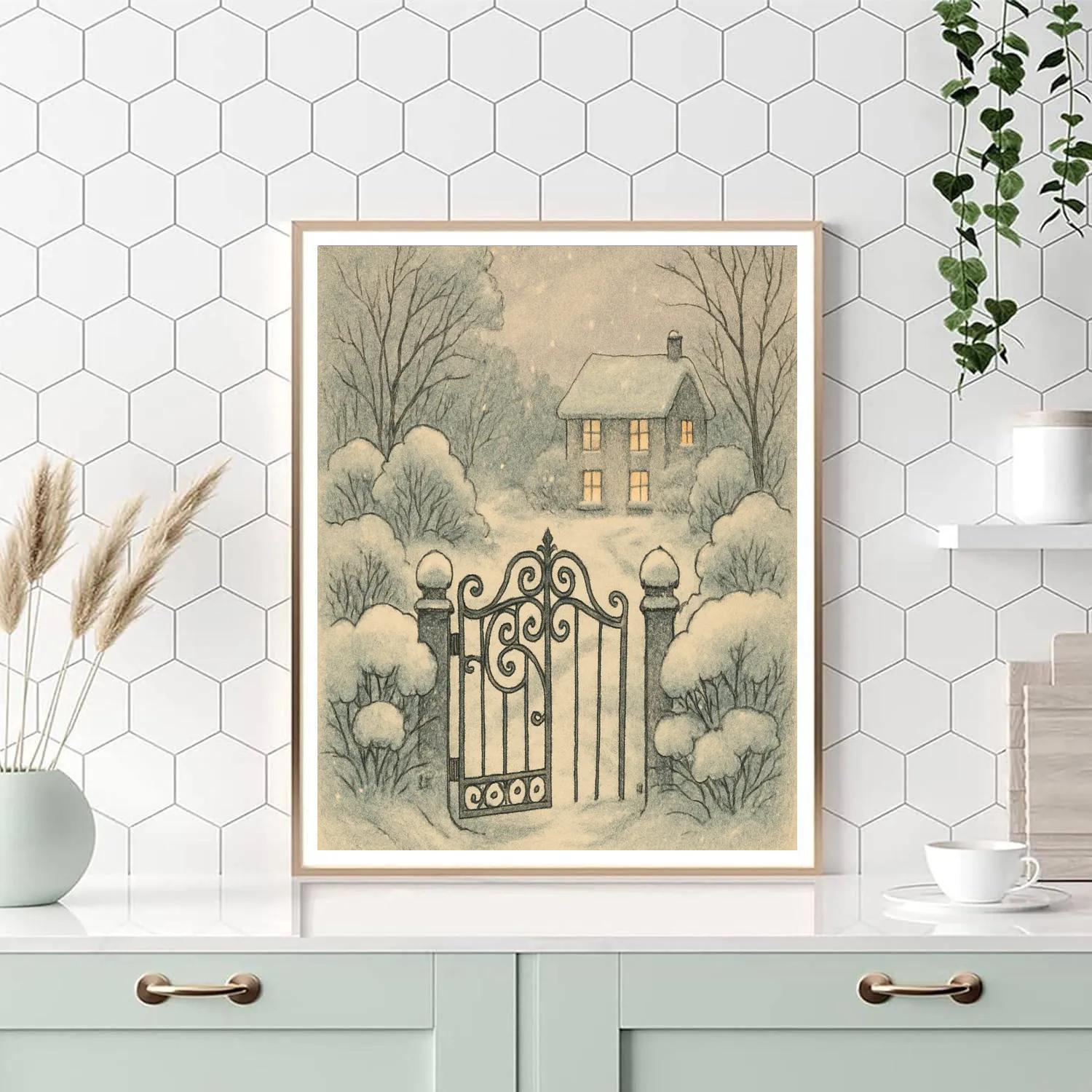 Snowy Garden Gate Glow Numbered painting kits