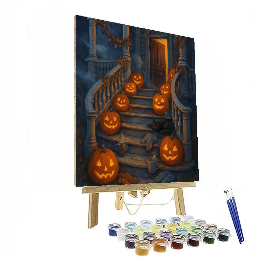 Candlelit Staircase Of Jack O Lanterns painting number kit