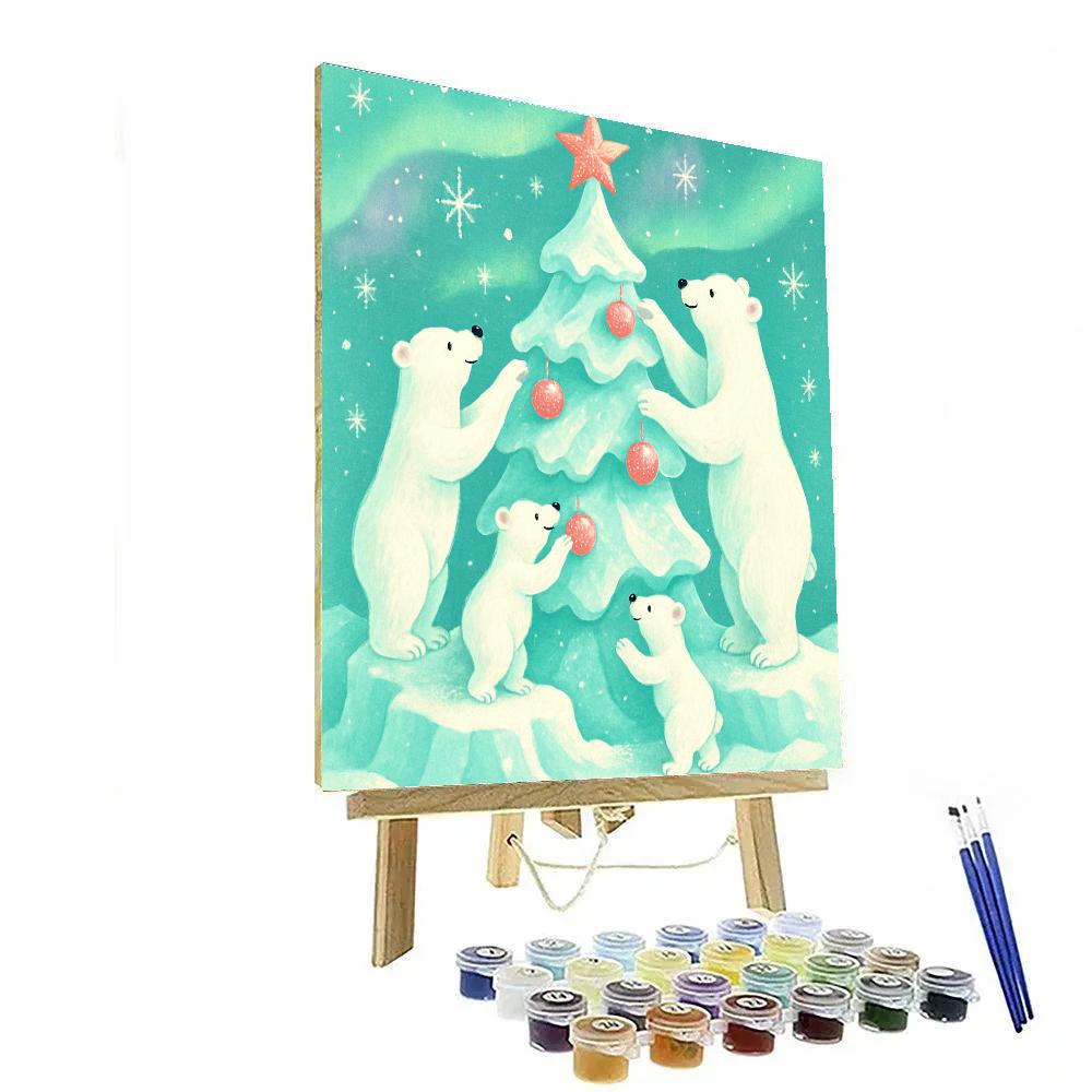 Polar Bears Decorating The Iceberg Tree Painting by numbers kit