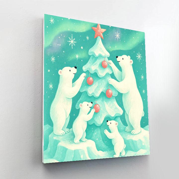 Polar Bears Decorating The Iceberg Tree Painting by numbers kit