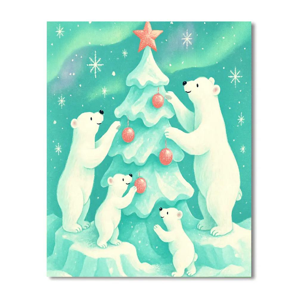 Polar Bears Decorating The Iceberg Tree Painting by numbers kit
