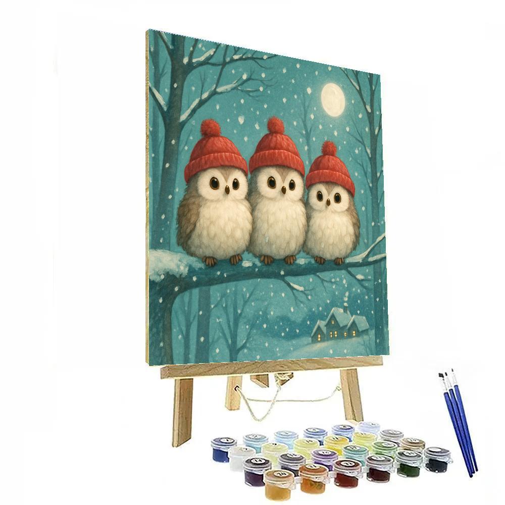 Santa Owls In The Moonlit Forest Painting by numbers kit